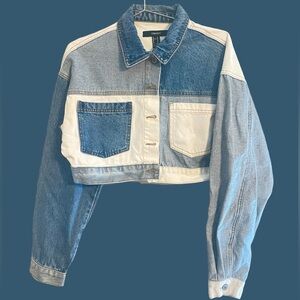 Denim Cropped Colorblock Jacket